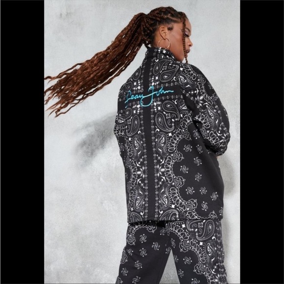 2Pc Cashew Print Zip ⬆️ Jacket W/Baby Blue Strings On Joggers Throw Back Outfit - Picture 9 of 9